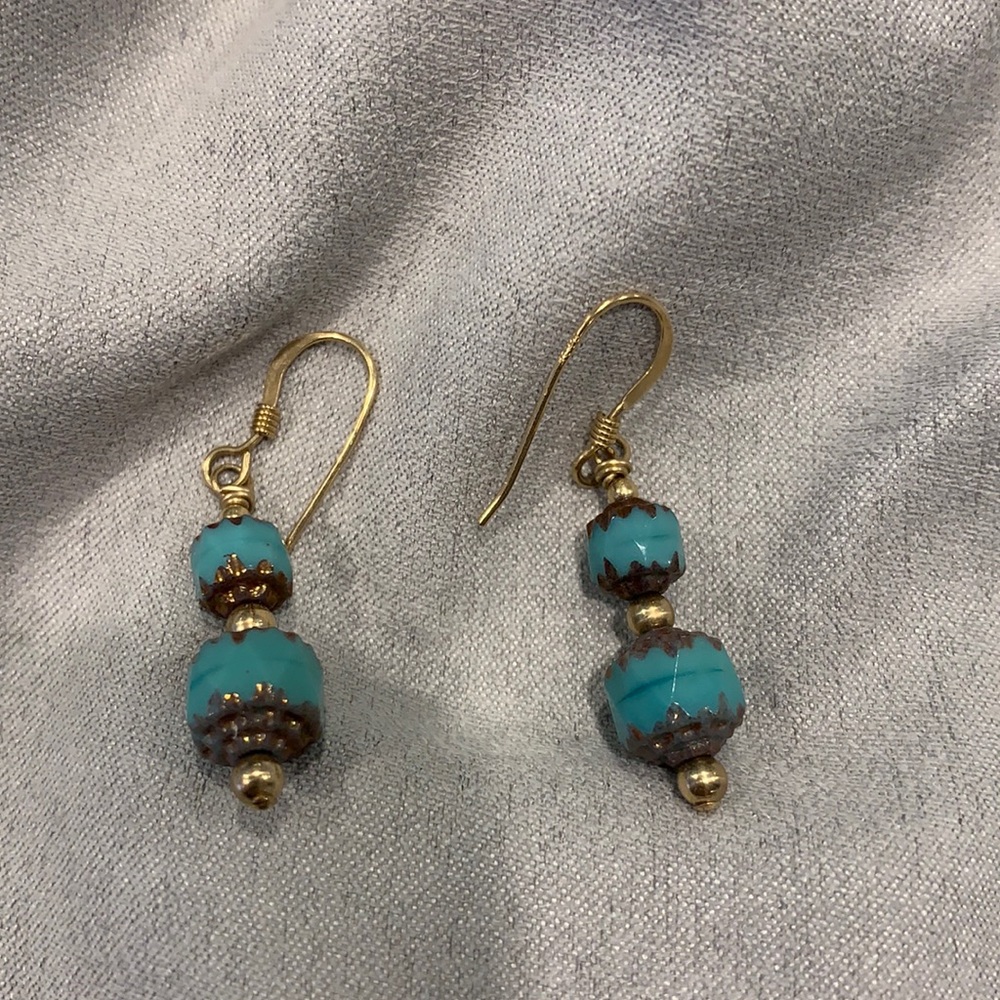 Never worn turquoise and gold drop earrings